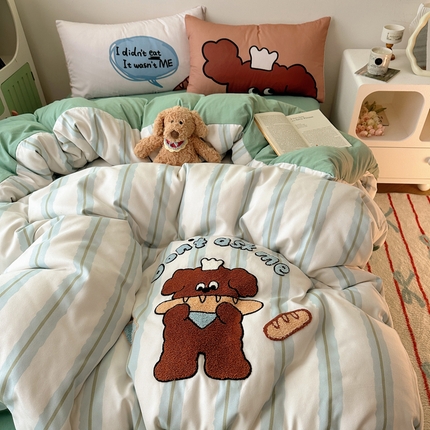 91家纺网 家纺一手货源 找家纺 (总) 花伞 2024新款毛巾绣卡通水洗棉磨毛四件套