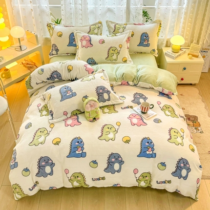 91家纺网 家纺一手货源 找家纺 富之航家纺 2024小清新四件套被套牛奶绒四件套法莱绒水晶绒法兰绒兔毛绒兔绒金貂绒雕花绒小恐龙