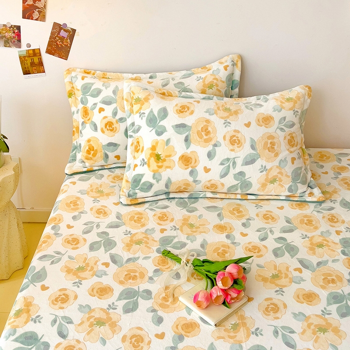 91家纺网 家纺一手货源 找家纺 大柏树 2025新款A类高克重亲肤舒适牛奶绒印花四件套-单枕套可定制 朵柔-黄