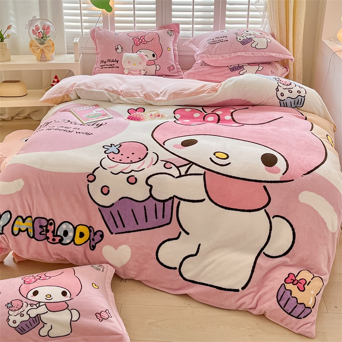 91家纺网 家纺一手货源 找家纺 星座家纺 2025新款大版三丽鸥牛奶绒四件套 美乐蒂-大版