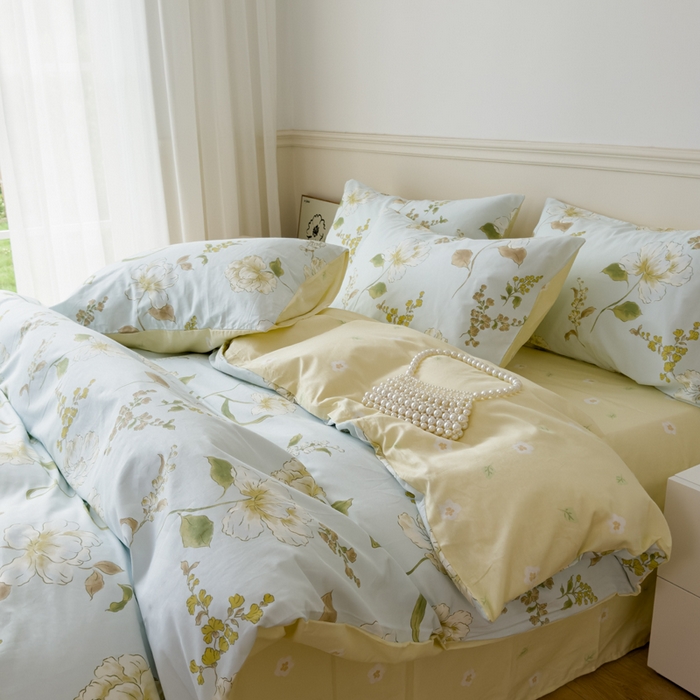 91家纺网 家纺一手货源 找家纺 2024新款印花小清新全棉四件套 花想容