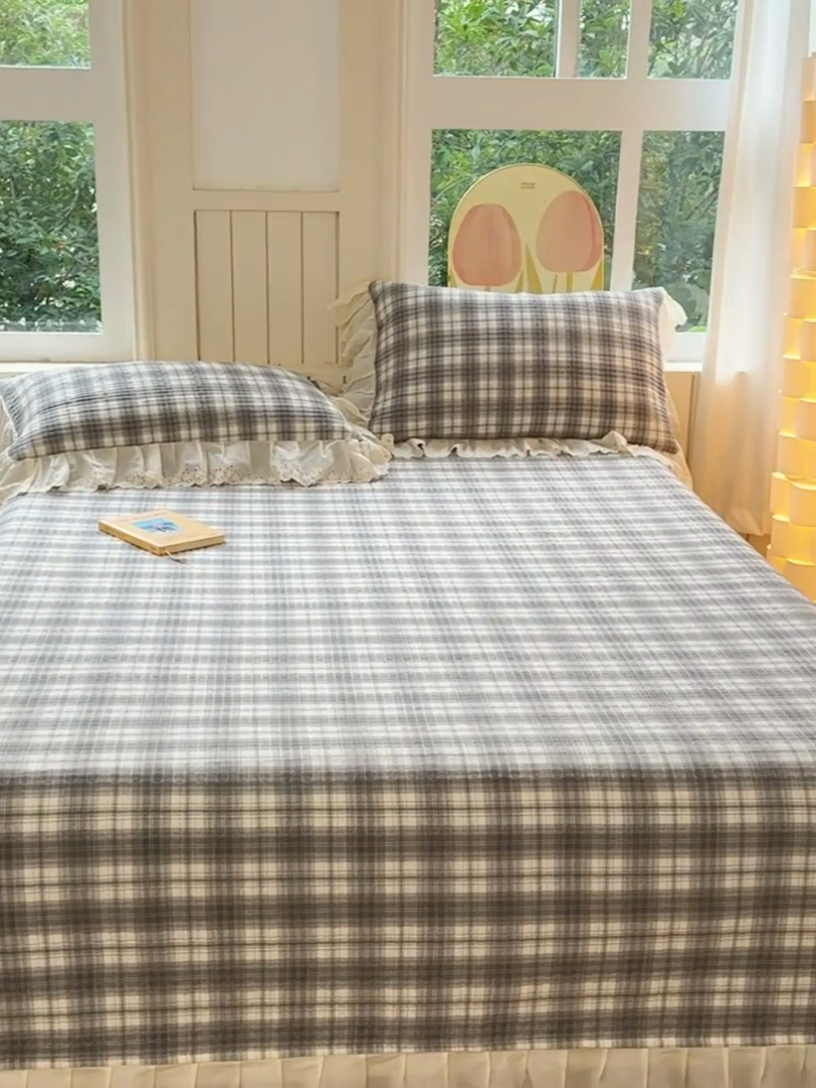 91家纺网 家纺一手货源 找家纺 久典家居 2024新款A类法式全棉色织水洗棉单床盖 可可灰