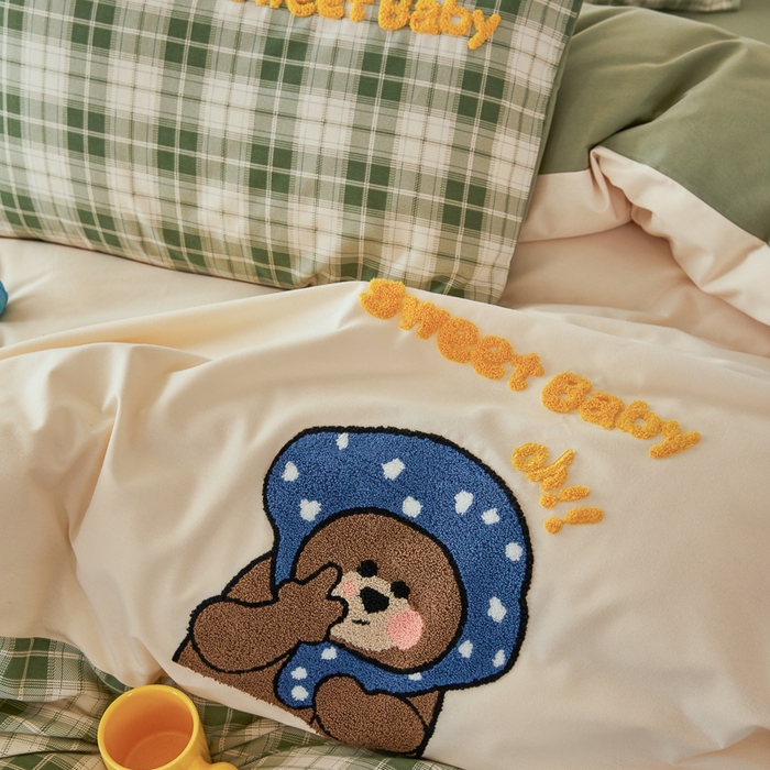 91家纺网 家纺一手货源 找家纺 怡家居 2024秋冬新款全棉磨毛绣花四件套 帽子熊