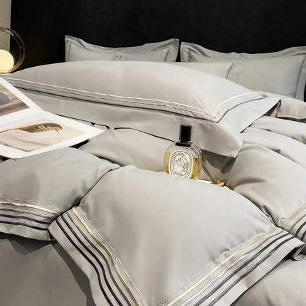 禧多家纺 2024新款水洗棉轻奢绣花四件套 浅灰