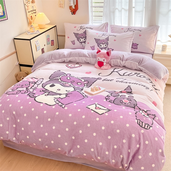 91家纺网 家纺一手货源 找家纺 星座家纺 2025新款大版三丽鸥牛奶绒四件套 安睡库洛米