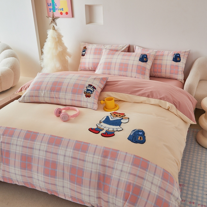 91家纺网 家纺一手货源 找家纺 怡家居 2024秋冬新款全棉磨毛绣花四件套 背包熊