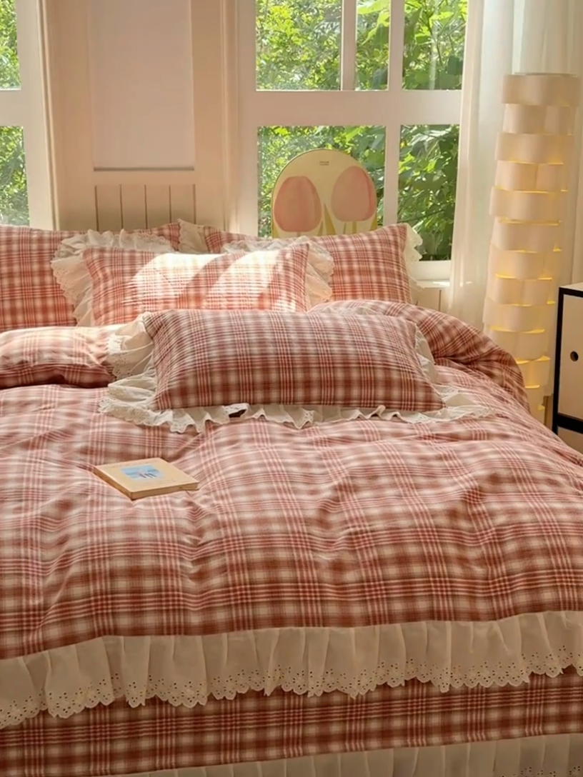 91家纺网 家纺一手货源 找家纺 久典家居 2024新款A类法式全棉色织水洗棉床盖四件套 可可粉