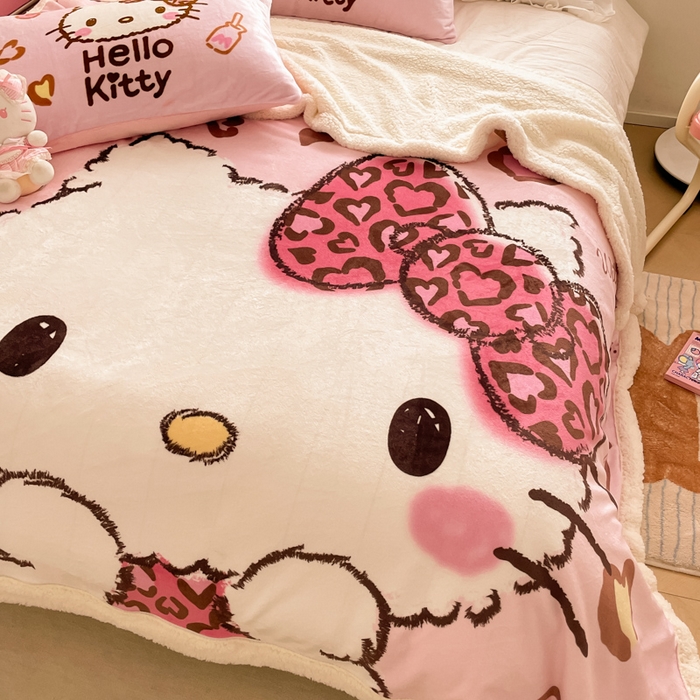 91家纺网 家纺一手货源 找家纺 金爱家 2024新款多功能牛奶绒羊羔绒毛毯毯子 羊羔绒-粉粉豹纹kt