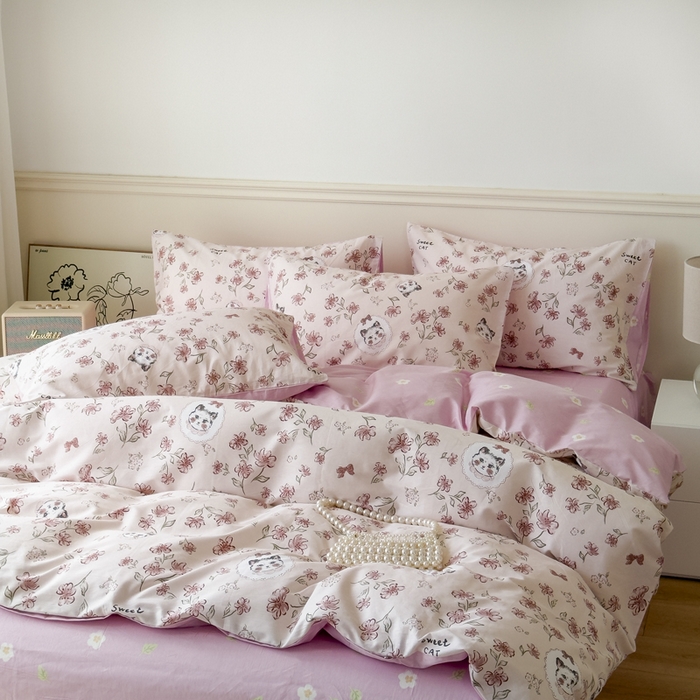 91家纺网 家纺一手货源 找家纺 2024新款印花小清新全棉四件套 露西庄园