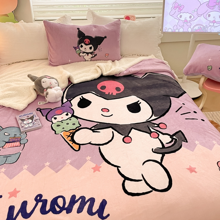 91家纺网 家纺一手货源 找家纺 金爱家 2024新款多功能牛奶绒羊羔绒毛毯毯子 羊羔绒-冰淇淋甜点库洛米