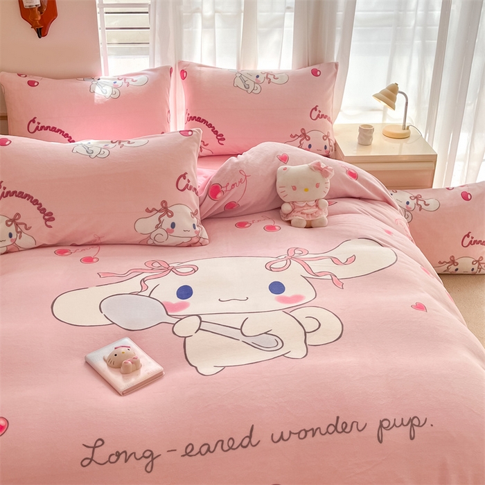 91家纺网 家纺一手货源 找家纺 星座家纺 2025新款大版三丽鸥牛奶绒四件套 淘气玉桂狗