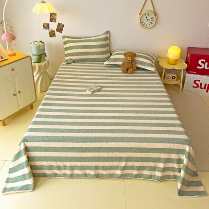 大柏树 2025新款A类高克重亲肤舒适牛奶绒印花四件套-单床单可定制 竖条肌理-绿