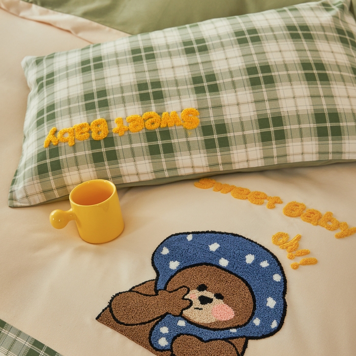 91家纺网 家纺一手货源 找家纺 怡家居 2024秋冬新款全棉磨毛绣花四件套 帽子熊