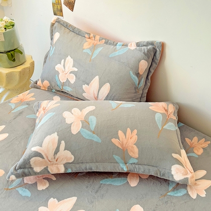 大柏树 2025新款A类高克重亲肤舒适牛奶绒印花四件套-单枕套可定制 月下花夕-灰