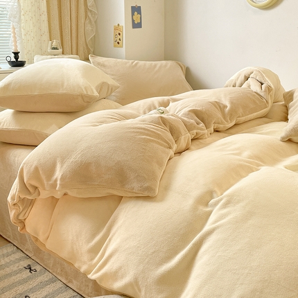 91家纺网 家纺一手货源 找家纺 寐眠 新款牛奶绒纯色双拼四件套-风格二 云上香草