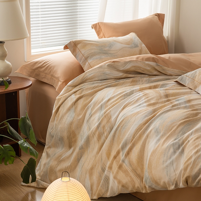 91家纺网 家纺一手货源 找家纺 左右家纺 2024秋冬新款全棉磨毛印花四件套 诺拉