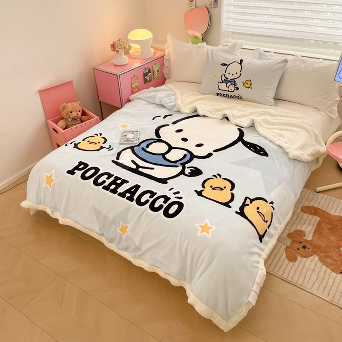 91家纺网 家纺一手货源 找家纺 金爱家 2024新款多功能牛奶绒羊羔绒毛毯毯子 羊羔绒-可爱小鸡帕哈狗