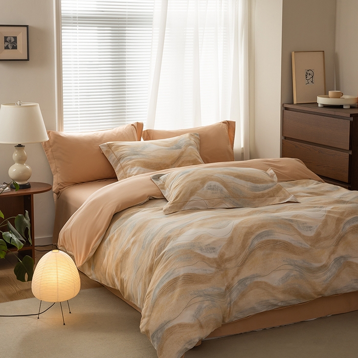 91家纺网 家纺一手货源 找家纺 左右家纺 2024秋冬新款全棉磨毛印花四件套 诺拉