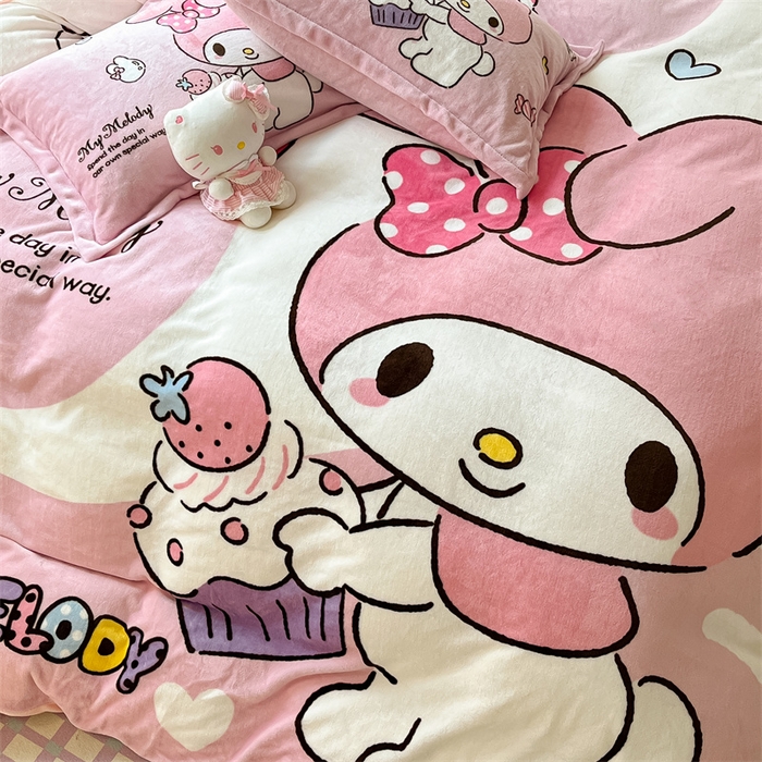 91家纺网 家纺一手货源 找家纺 星座家纺 2025新款大版三丽鸥牛奶绒四件套 美乐蒂-大版