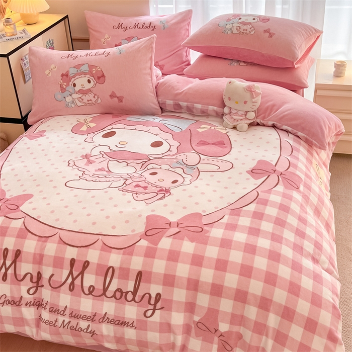 91家纺网 家纺一手货源 找家纺 星座家纺 2025新款大版三丽鸥牛奶绒四件套 相框美乐蒂