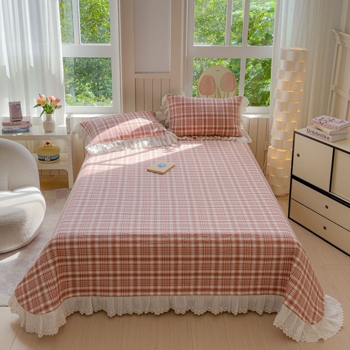 91家纺网 家纺一手货源 找家纺 久典家居 2024新款A类法式全棉色织水洗棉单床盖 可可粉