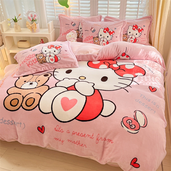 91家纺网 家纺一手货源 找家纺 星座家纺 2025新款大版三丽鸥牛奶绒四件套 KT猫-大版