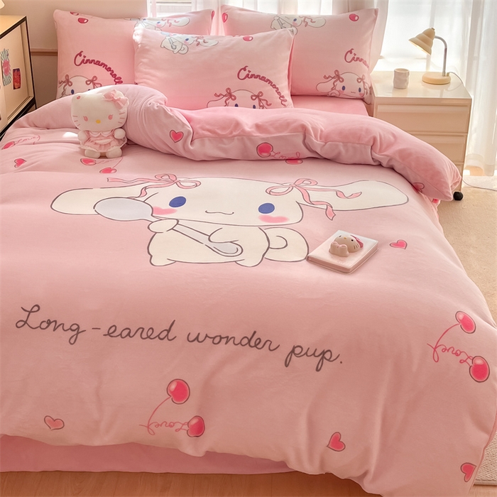 91家纺网 家纺一手货源 找家纺 星座家纺 2025新款大版三丽鸥牛奶绒四件套 淘气玉桂狗