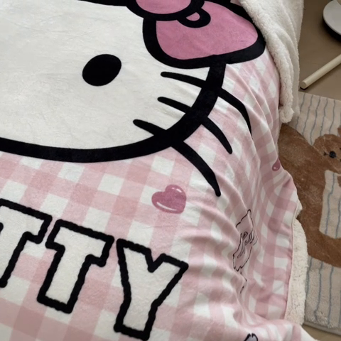 91家纺网 家纺一手货源 找家纺 金爱家 2024新款多功能牛奶绒羊羔绒毛毯毯子 羊羔绒-粉格香香kt