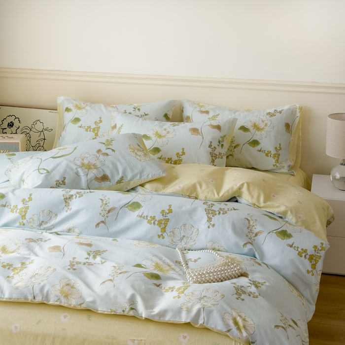 91家纺网 家纺一手货源 找家纺 2024新款印花小清新全棉四件套 花想容