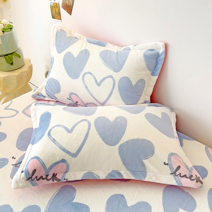 大柏树 2025新款A类高克重亲肤舒适牛奶绒印花四件套-单枕套可定制 若凡-蓝