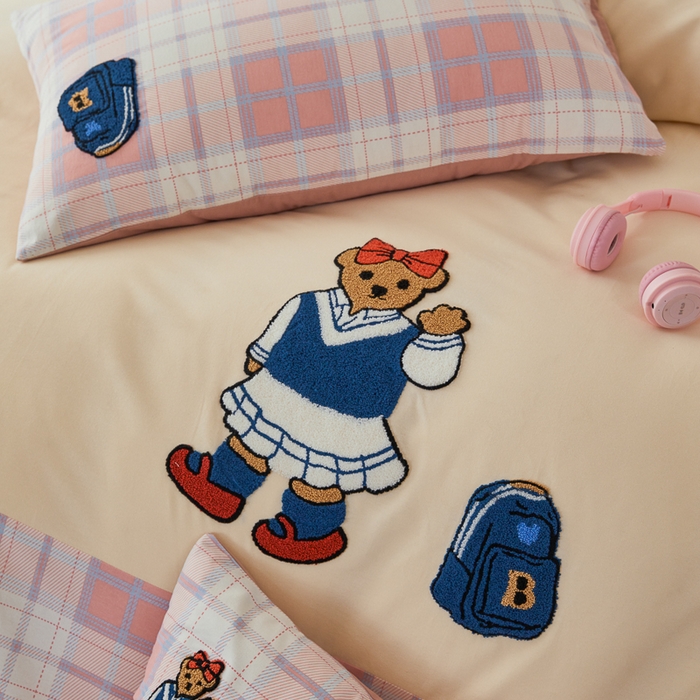 91家纺网 家纺一手货源 找家纺 怡家居 2024秋冬新款全棉磨毛绣花四件套 背包熊