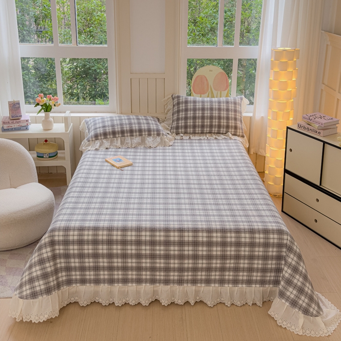 91家纺网 家纺一手货源 找家纺 久典家居 2024新款A类法式全棉色织水洗棉单床盖 可可灰