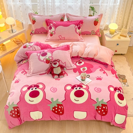 91家纺网 家纺一手货源 找家纺 富之航家纺 2024小清新四件套被套牛奶绒四件套法莱绒水晶绒法兰绒兔毛绒兔绒金貂绒雕花绒草莓熊