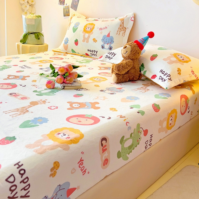 91家纺网 家纺一手货源 找家纺 大柏树 2025新款A类高克重亲肤舒适牛奶绒印花四件套-单床笠可定制 布拉乐园