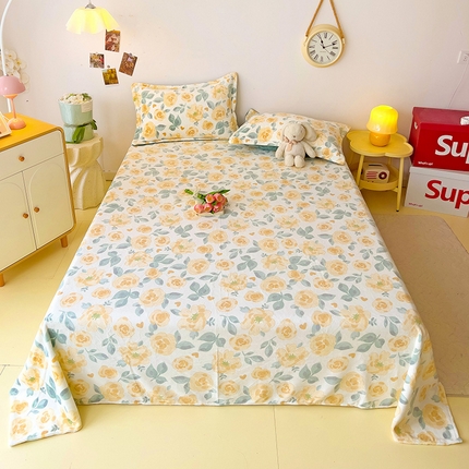 91家纺网 家纺一手货源 找家纺 大柏树 2025新款A类高克重亲肤舒适牛奶绒印花四件套-单床单可定制 朵柔-黄