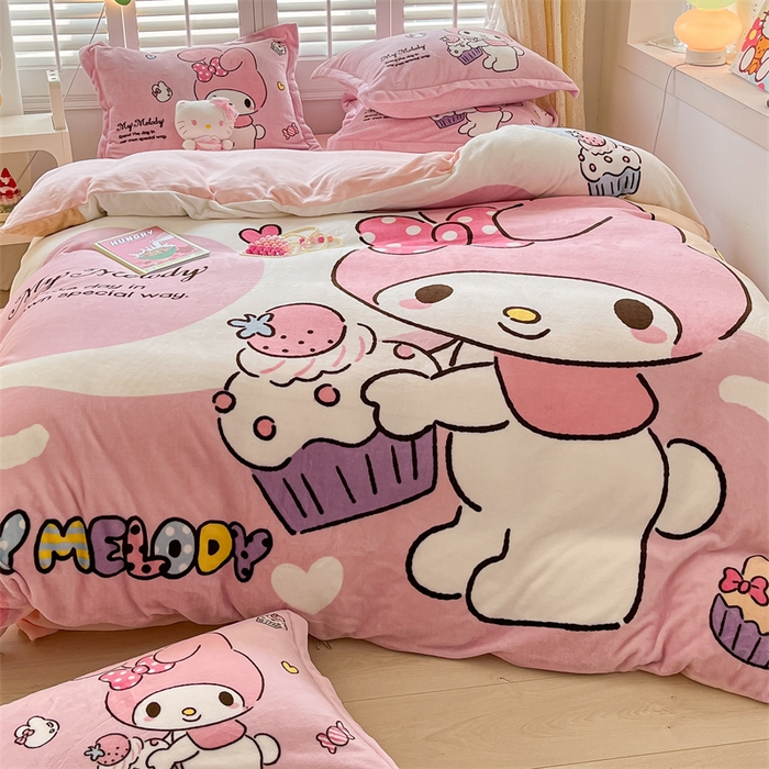 91家纺网 家纺一手货源 找家纺 星座家纺 2025新款大版三丽鸥牛奶绒四件套 美乐蒂-大版