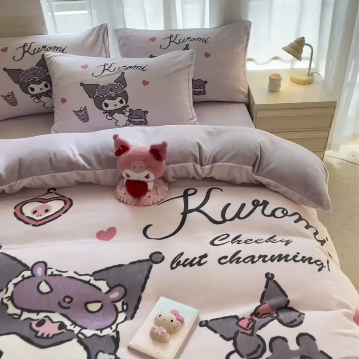 91家纺网 家纺一手货源 找家纺 星座家纺 2025新款大版三丽鸥牛奶绒四件套 安睡库洛米