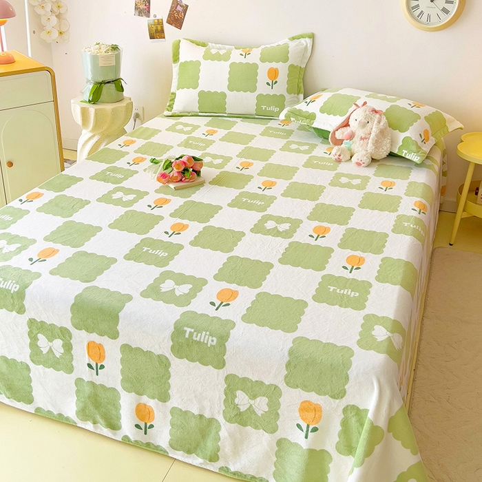 91家纺网 家纺一手货源 找家纺 大柏树 2025新款A类高克重亲肤舒适牛奶绒印花四件套-单床单可定制 花町-绿