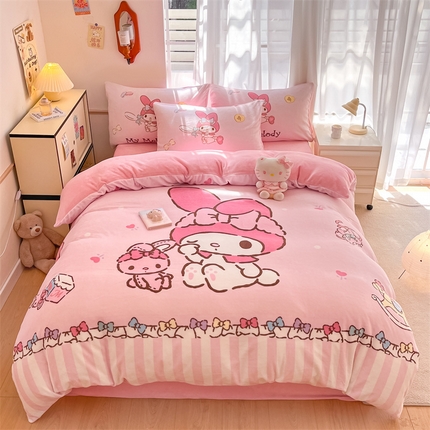 91家纺网 家纺一手货源 找家纺 （总）星座家纺 2025新款大版三丽鸥牛奶绒四件套