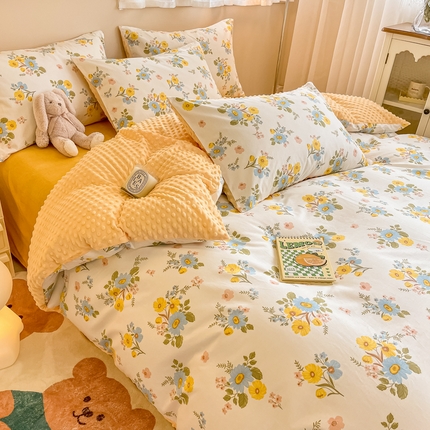 91家纺网 家纺一手货源 找家纺 （总）简宜家居（朝初家纺） 2025新款棉加绒豆豆绒牛奶绒四件套