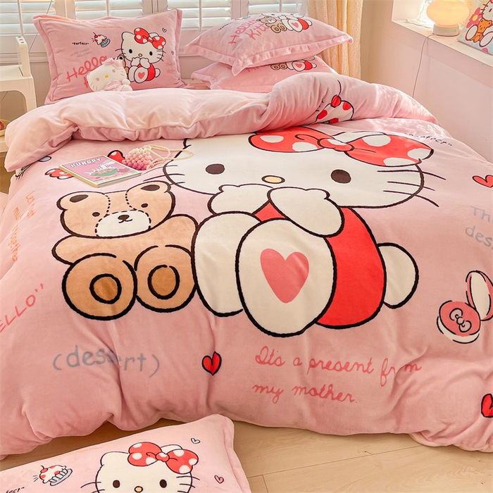 91家纺网 家纺一手货源 找家纺 星座家纺 2025新款大版三丽鸥牛奶绒四件套 KT猫-大版