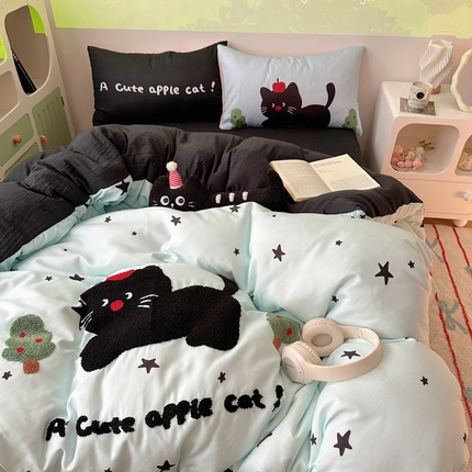 91家纺网 家纺一手货源 找家纺 (总) 花伞 2024新款毛巾绣卡通水洗棉磨毛四件套