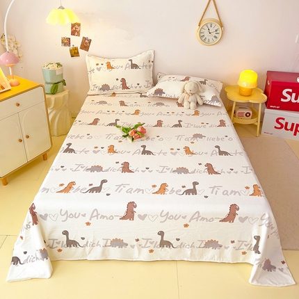 91家纺网 家纺一手货源 找家纺 大柏树 2025新款A类高克重亲肤舒适牛奶绒印花四件套-单床单可定制 小恐龙