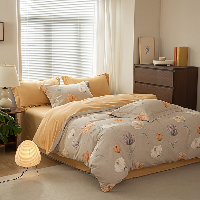 91家纺网 家纺一手货源 找家纺 左右家纺 2024秋冬新款全棉磨毛印花四件套 浮生花