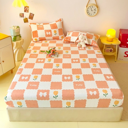 91家纺网 家纺一手货源 找家纺 大柏树 2025新款A类高克重亲肤舒适牛奶绒印花四件套-单床笠可定制 花町-桔