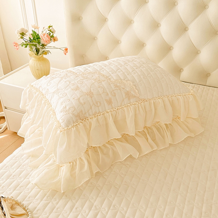 91家纺网 家纺一手货源 找家纺 罗艺轩 2024新款高克重牛奶雪纺边床裙四件套-羽蝶 奶昔