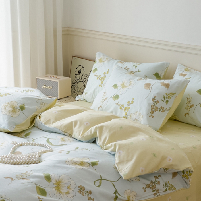 91家纺网 家纺一手货源 找家纺 2024新款印花小清新全棉四件套 花想容