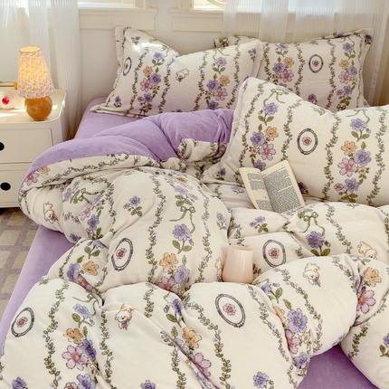 91家纺网 家纺一手货源 找家纺 （总）花伞 2024新款加厚牛奶绒保暖四件套