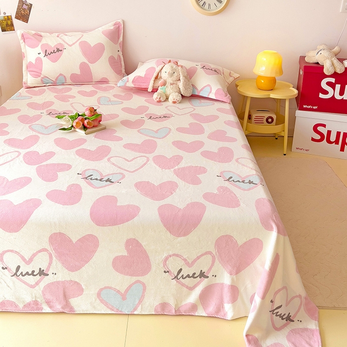 91家纺网 家纺一手货源 找家纺 大柏树 2025新款A类高克重亲肤舒适牛奶绒印花四件套-单床单可定制 若凡-粉