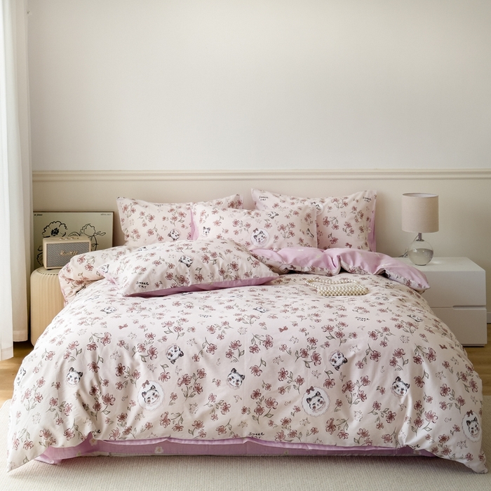 91家纺网 家纺一手货源 找家纺 2024新款印花小清新全棉四件套 露西庄园